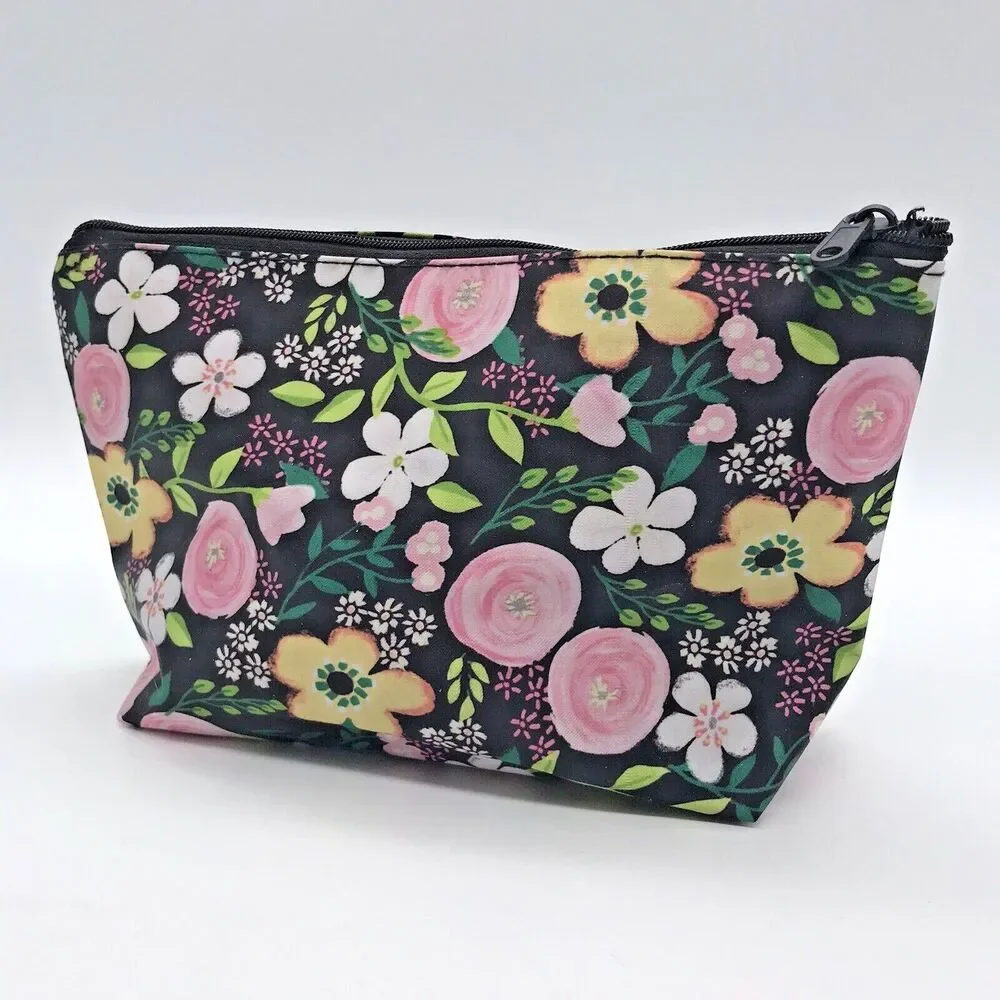 Sassy+Chic Black Floral Makeup Cosmetic Travel Bag Glam Zipper Pouch 5.5 X 6.5